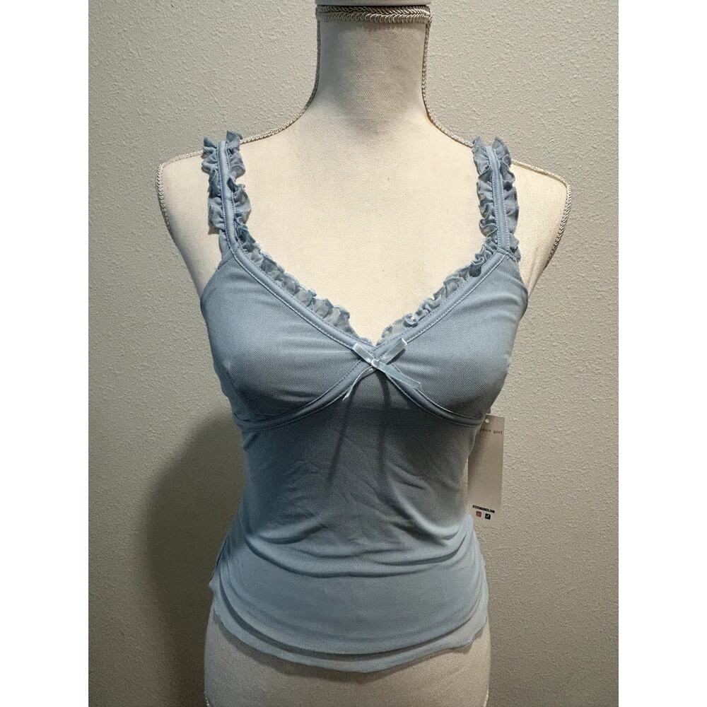 Madden Girl Juniors Baby Blue Ruffle-Trimmed Sleeve Top Size Small S New B60